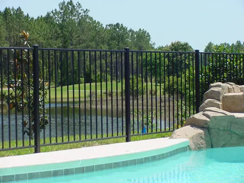 Pool with black aluminum fence