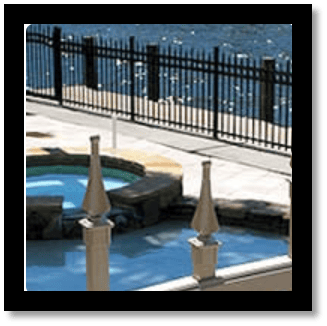 pool with two custom aluminum fences