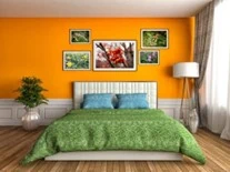 Pretty bedroom with orange walls.
